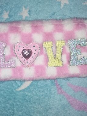 Omg Accessories Pink Faux Fur LOVE Clutch Wristlet